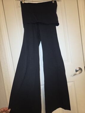 SOLOW Black Wide-Leg Fold-Over Waist Yoga Pants